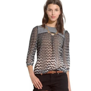Madewell Sheer Chevron Peasant Blouse Black Small
